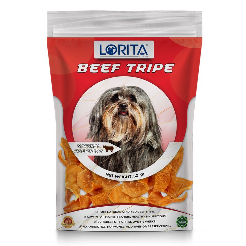 تشویقی سگ لوریتا مدل dried beef tripe وزن 50 گرم