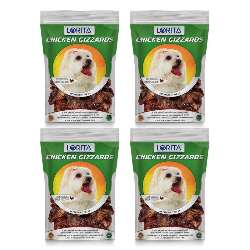 تشویقی سگ لوریتا مدل dried chicken gizzards وزن 100 گرم مجموعه 4 عددی