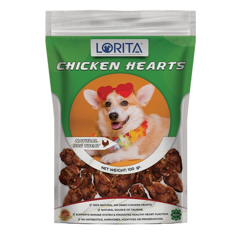 تشویقی سگ لوریتا مدل dried chicken hearts وزن 100 گرم