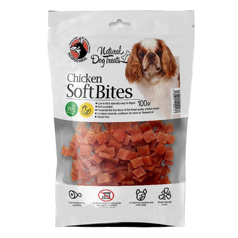 تشویقی سگ هاپومیل مدل soft chicken bites کد 87 وزن 100 گرم