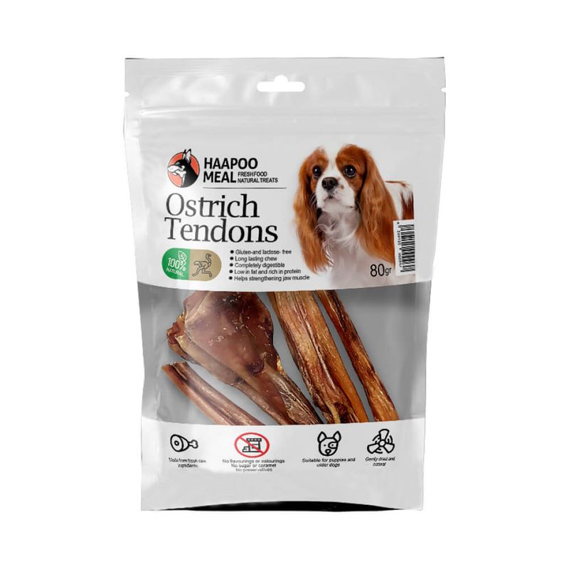 تشویقی سگ هاپومیل مدل تاندون شترمرغ کد ostrich tendons وزن 80 گرم