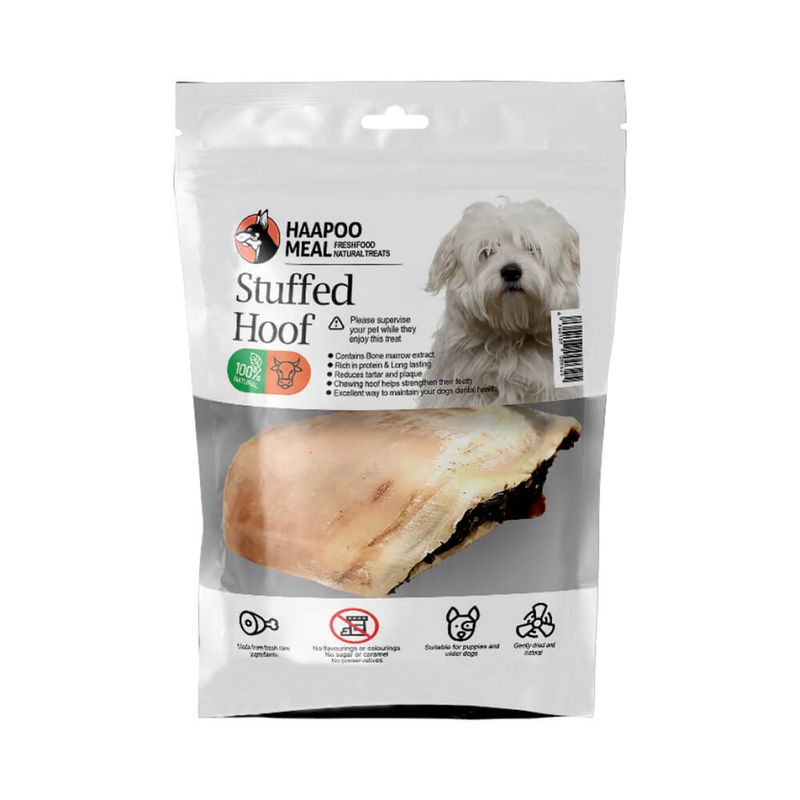تشویقی سگ هاپومیل مدل سم گاو پر شده با سیرابی سبز کد stuffed hoof with green tripe l وزن 200 گرم