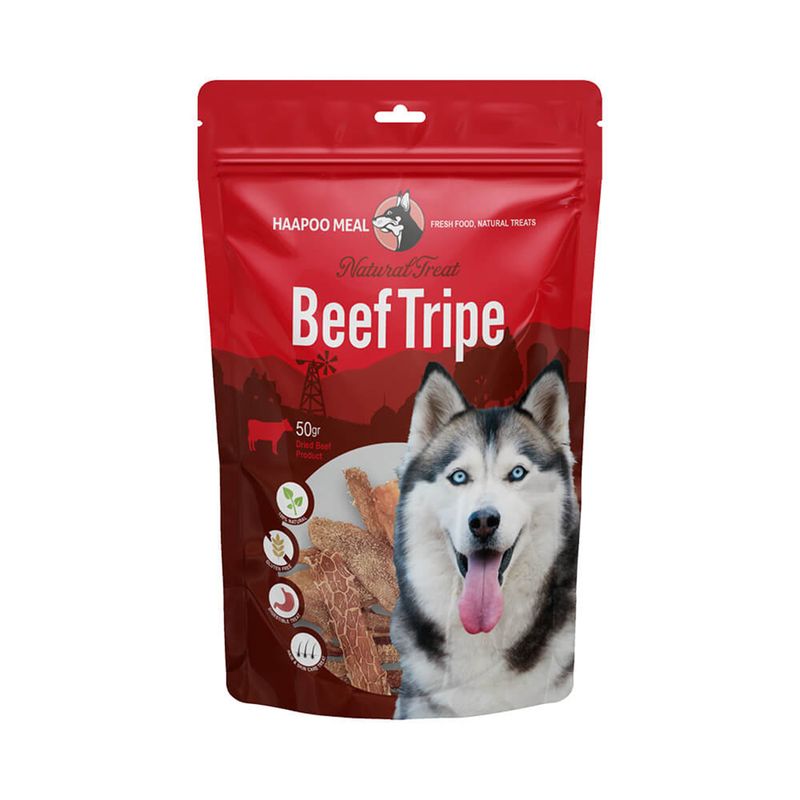 تشویقی سگ هاپومیل مدل سیرابی سفید گاو beef tripe کد s2024 وزن 50 گرم