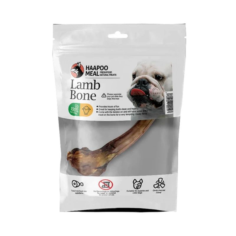 تشویقی سگ هاپومیل مدل قلم بره خشک کد lamb bone m وزن 100 گرم