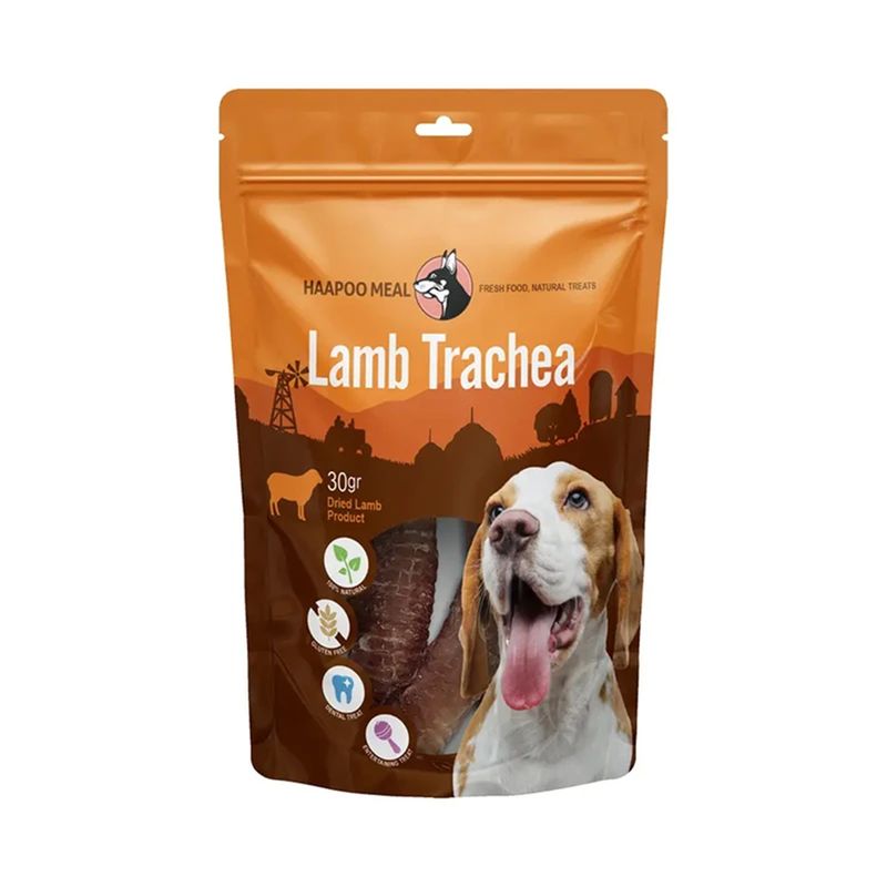 تشویقی سگ هاپومیل مدل نای بره خشک کد lamb trachea وزن 30 گرم