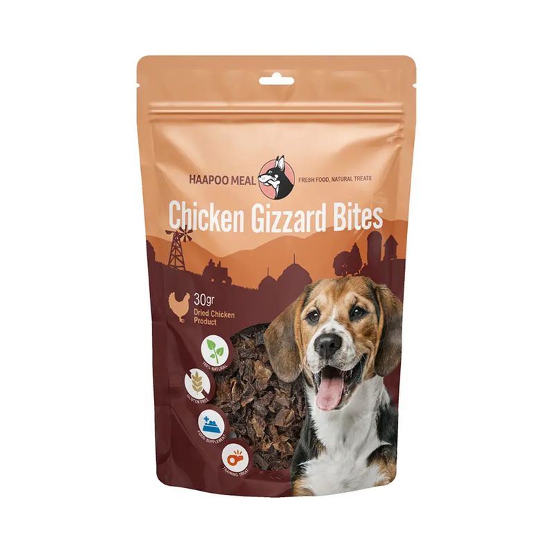 تشویقی سگ هاپومیل مدل نخودی سنگدان مرغ chicken gizzard bites وزن 30 گرم