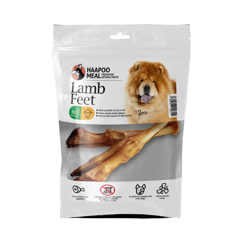 تشویقی سگ هاپومیل مدل پاچه بره کد lamb feet m وزن 200 گرم