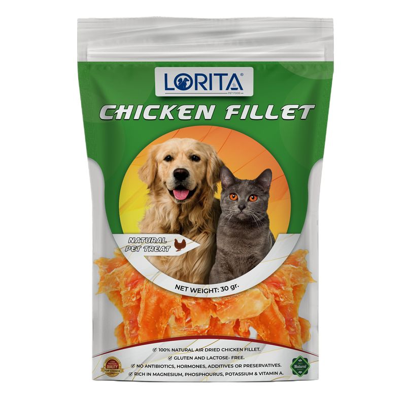 تشویقی سگ و گربه لوریتا مدل dried chicken fillet وزن 30 گرم