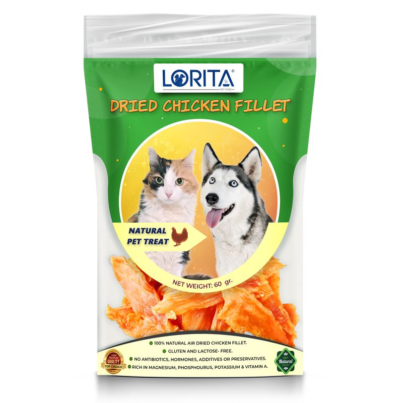 تشویقی سگ و گربه لوریتا مدل dried chicken fillet وزن 60 گرم