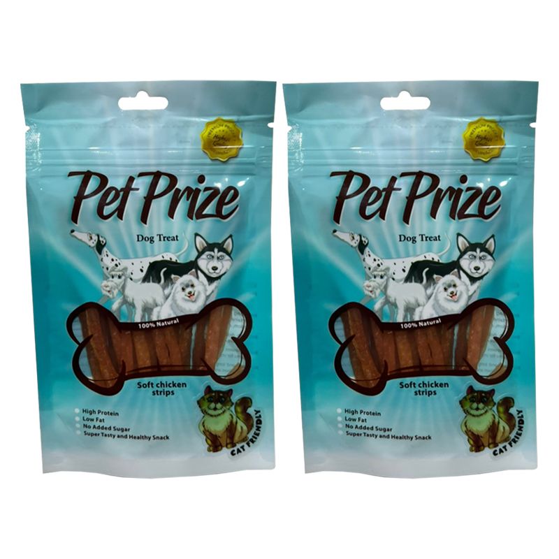 تشویقی سگ و گربه پت پرایز مدل soft chicken strips وزن 50 گرم بسته 2 عددی