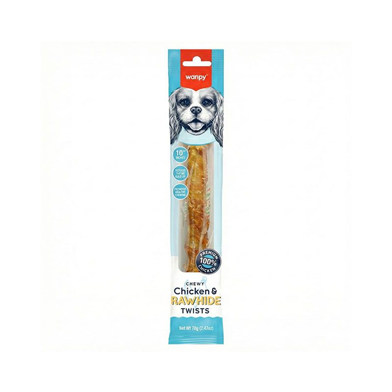 تشویقی سگ ونپی مدل chewy chicken jerky & rawhide twists طعم مرغ وزن 70 گرم