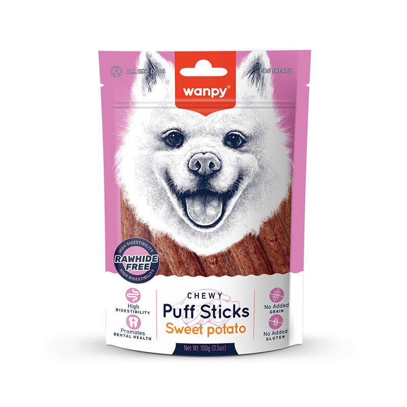 تشویقی سگ ونپی مدل chewy puff stick طعم سیب‌زمینی وزن 100 گرم