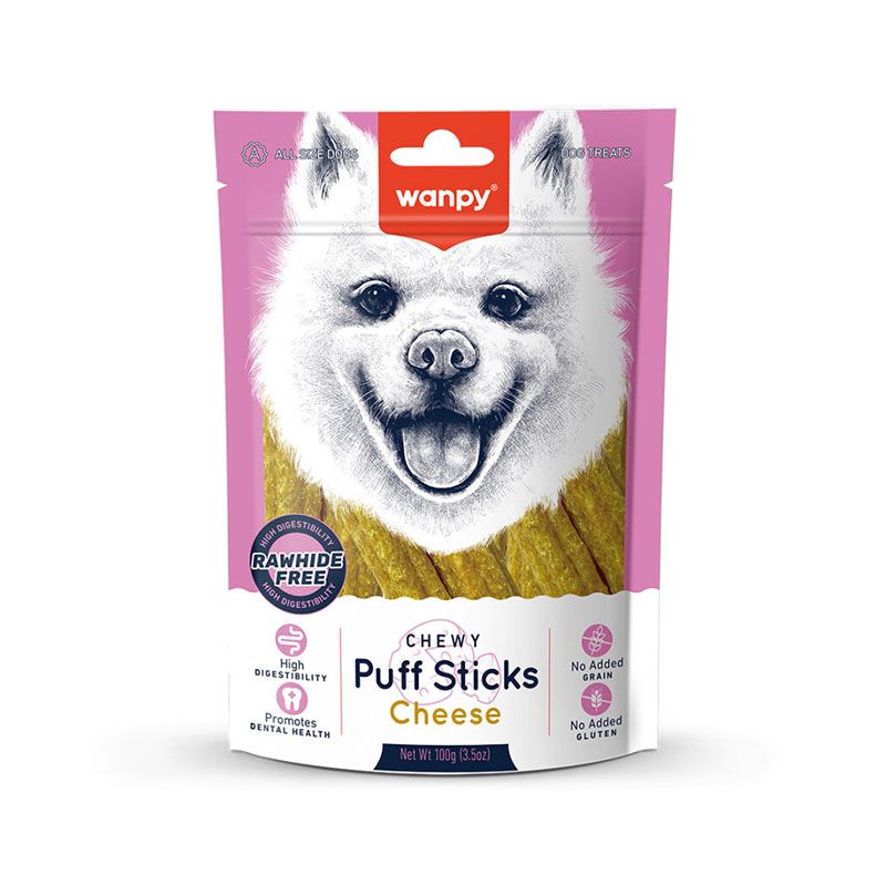 تشویقی سگ ونپی مدل chewy puff stick طعم پنیر وزن 100 گرم