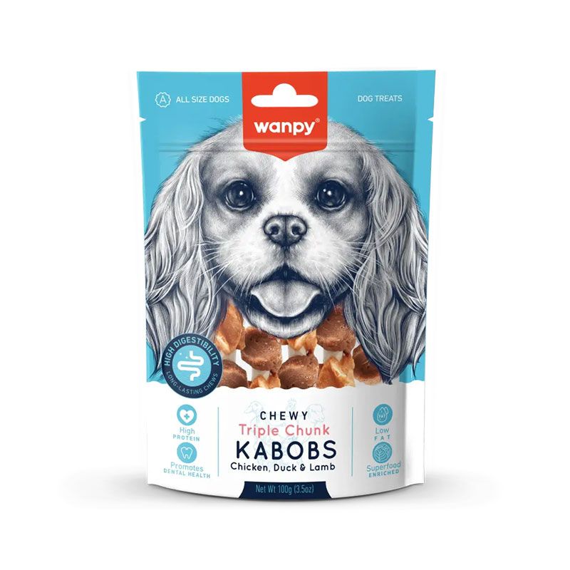 تشویقی سگ ونپی مدل chewy triple chunk kabobs طعم مرغ اردک و گوشت بره وزن 100 گرم