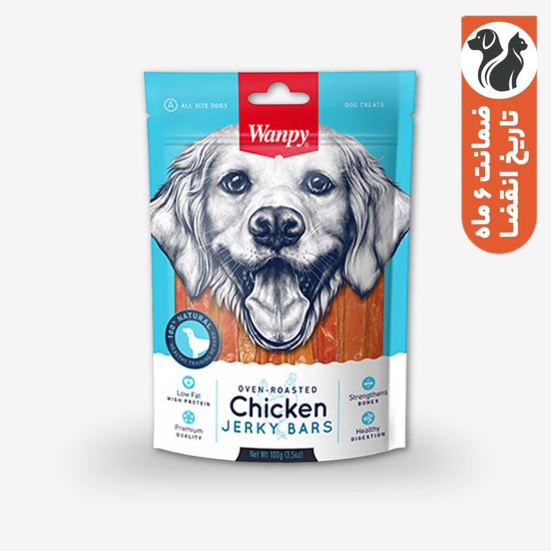 تشویقی سگ ونپی مدل chicken jerky bars با طعم مرغ وزن 100 گرم