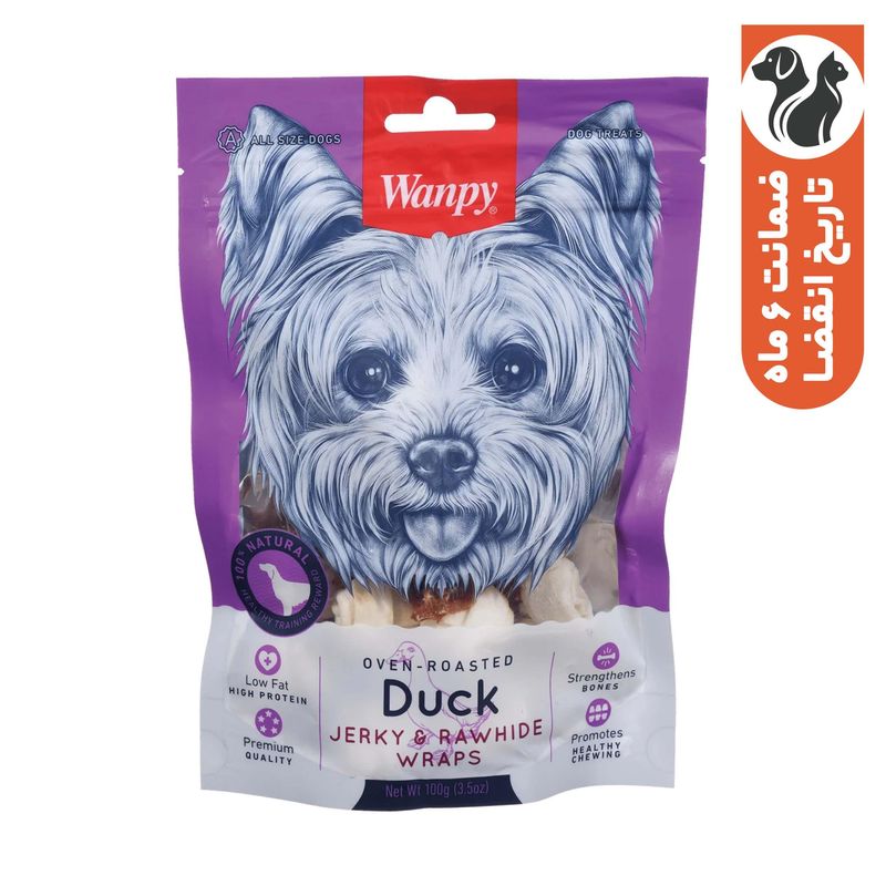 تشویقی سگ ونپی مدل duck jerky & rawhide wraps با طعم اردک وزن 100 گرم