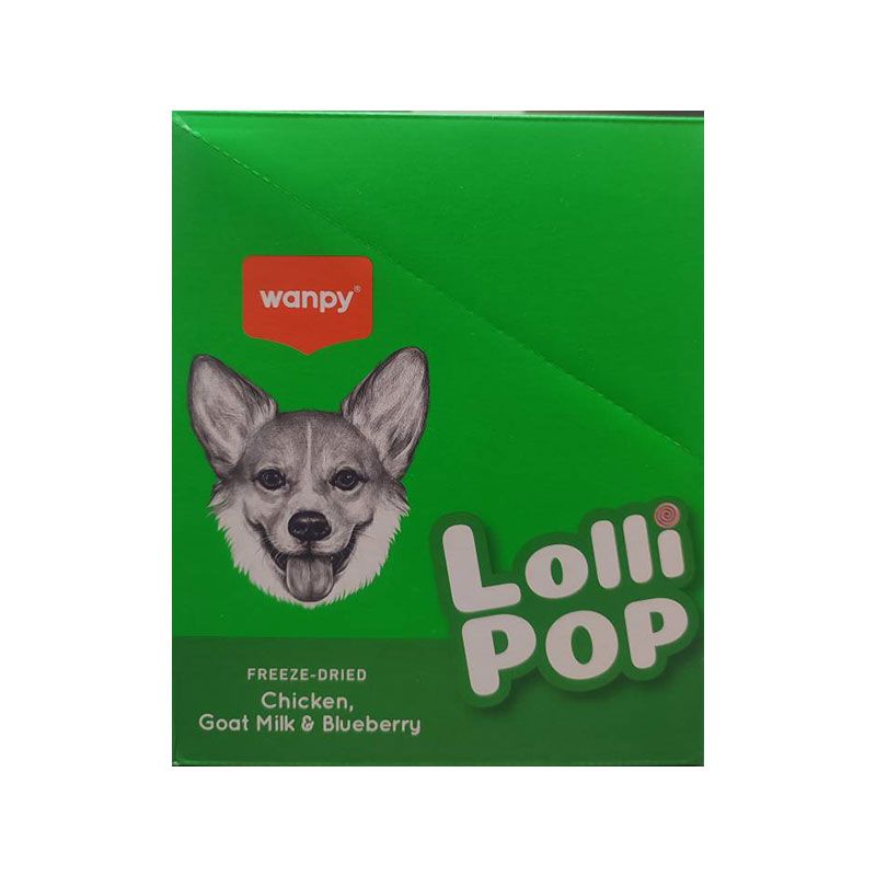 تشویقی سگ ونپی مدل freeze dried lollipop طعم مرغ شیر بز و بلوبری وزن 14 گرم بسته 10 عددی