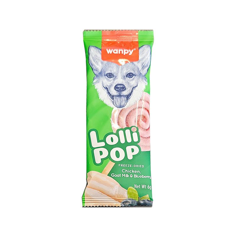 تشویقی سگ ونپی مدل freeze dried lollipop طعم مرغ شیر بز و بلوبری وزن 14 گرم