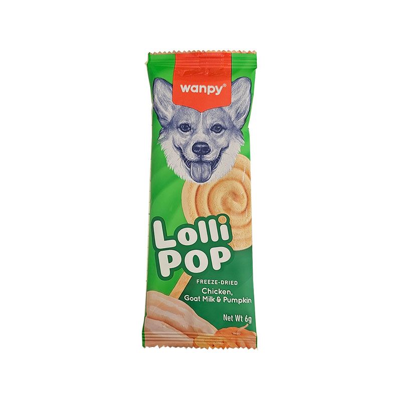 تشویقی سگ ونپی مدل freeze dried lollipop طعم مرغ شیر بز و کدو تنبل وزن 14 گرم
