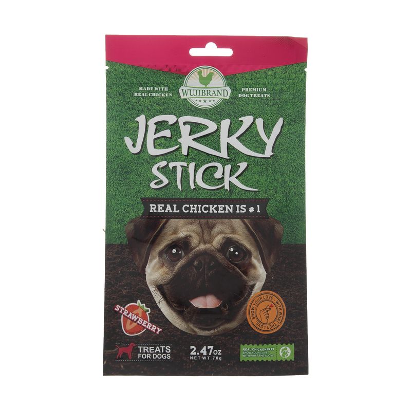 تشویقی سگ ووجی برند مدل jerky stick strawberry 905886 کد 1534 وزن 70 گرم