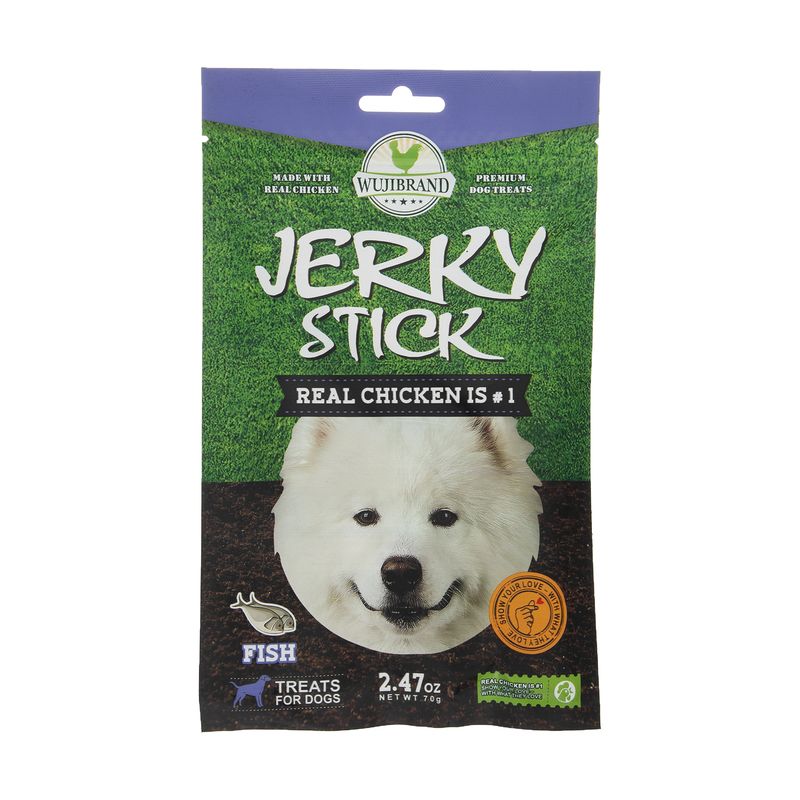 تشویقی سگ ووجی برند مدل jerky stick fish 905794 کد 1527 وزن 70 گرم