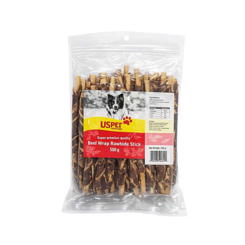 تشویقی سگ یو اس پت مدل beef wrap rawhide با طعم گوشت گاو وزن 500 گرم