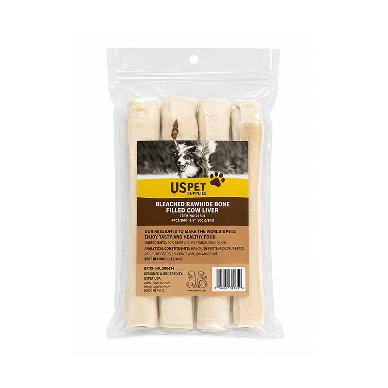 تشویقی سگ یو اس پت مدل bleached rawhide bones طعم مغز جگر وزن 500 گرم