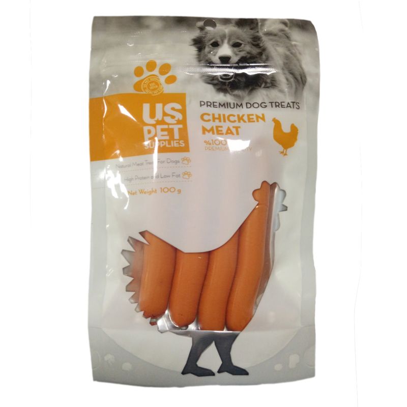 تشویقی سگ یو اس پت مدل soft chicken sausge وزن 100 گرم