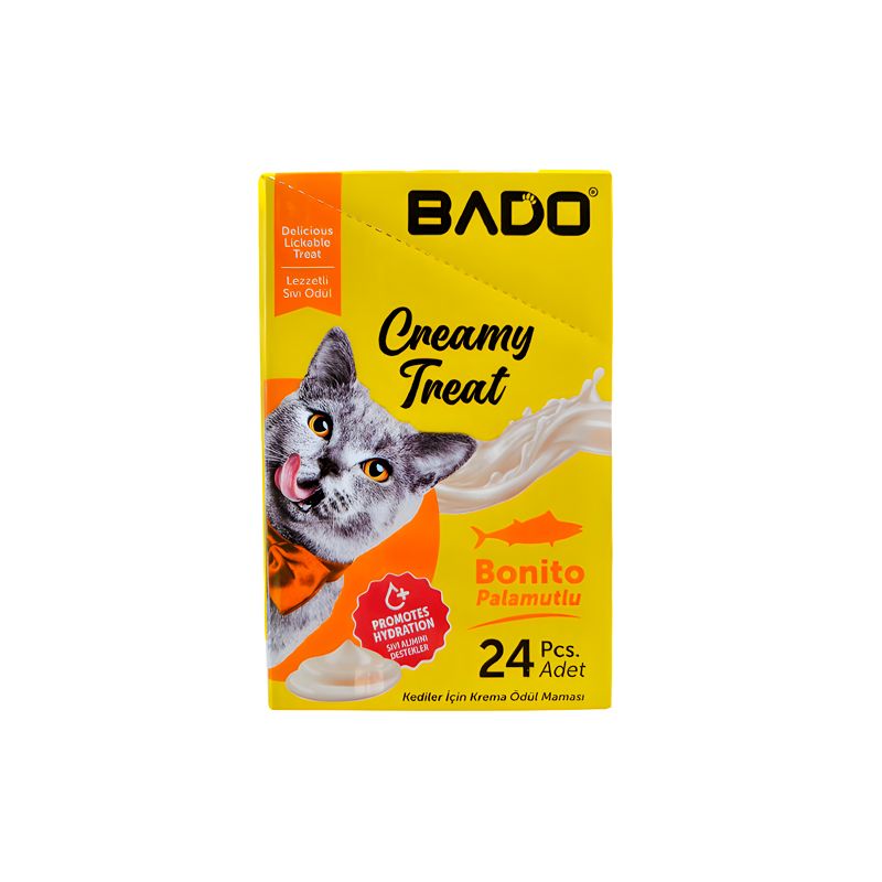 تشویقی گربه بادو مدل bado cat creamy طعم ماهی تن وزن 360 گرم بسته 24 عددی