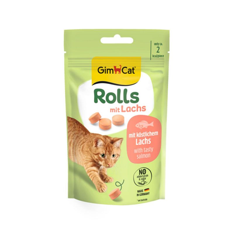 تشویقی گربه جیم کت مدل rolls with salmon با طعم ماهی سالمون وزن 40 گرم
