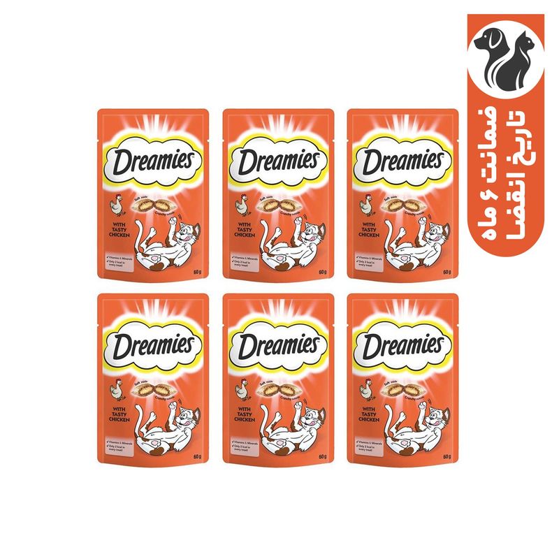 تشویقی گربه دریمز مدل snack with chicken وزن 60گرم بسته 6 عددی