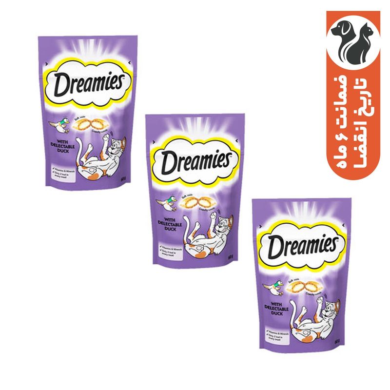 تشویقی گربه دریمیز مدل snack with duck وزن 60 گرم بسته 3 عددی
