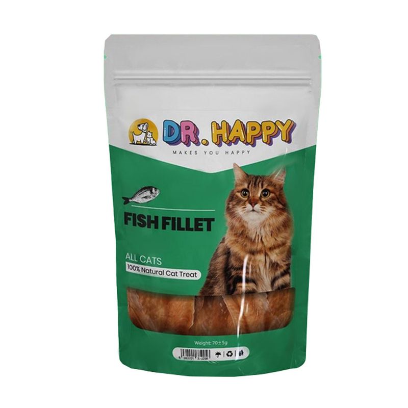 تشویقی گربه دكتر هپى مدل fish fillet وزن 70 گرم