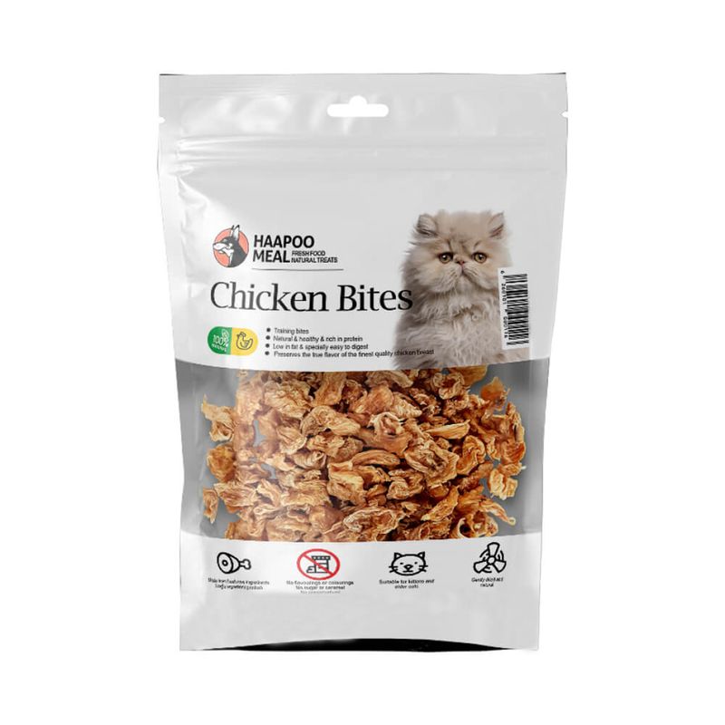 تشویقی گربه هاپومیل مدل نخودی سینه مرغ chicken chest bites وزن 30 گرم