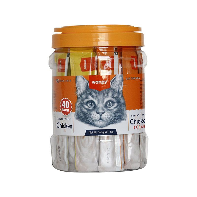 تشویقی گربه ونپی مدل creamy treat pack طعم میکس مرغ وزن 14 گرم بسته 40 عددی