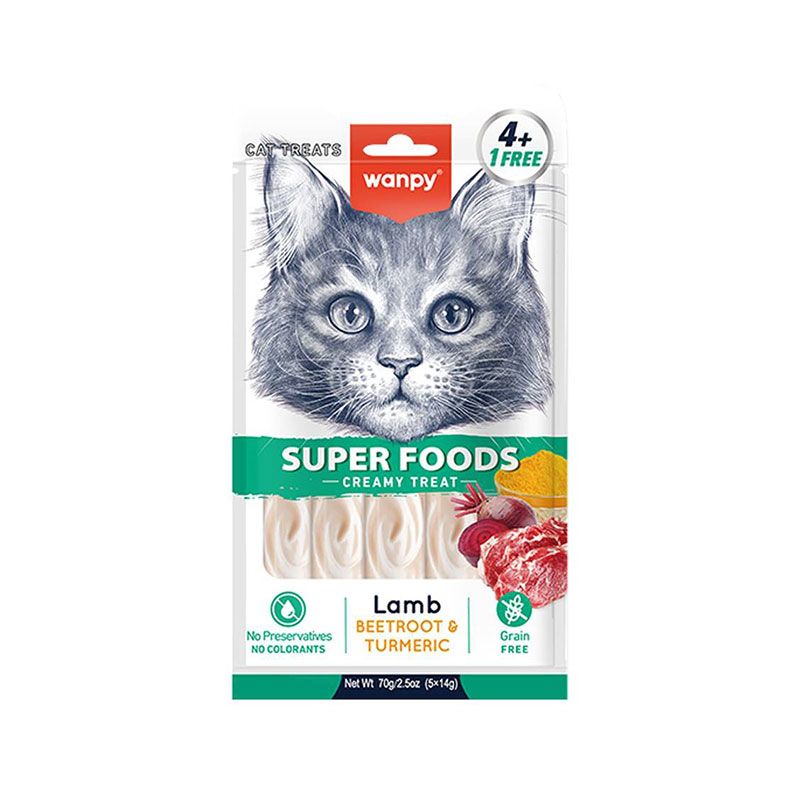 تشویقی گربه ونپی مدل superfoods creamy lickable با طعم بره چغندر و زردچوبه وزن 70 گرم