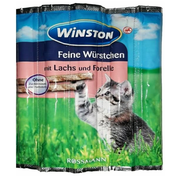 تشویقی گربه وینستون مدل mit lachs & forelle وزن 25 گرم بسته 5 عددی