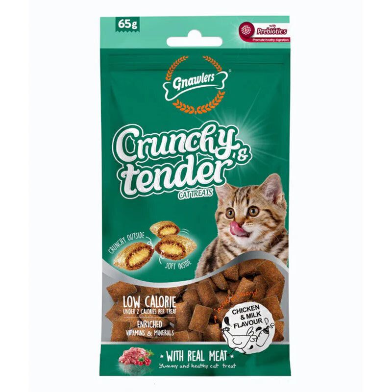 تشویقی گربه گناولرز مدل crunchy treat مغزدار طعم مرغ و شیر وزن 65 گرم