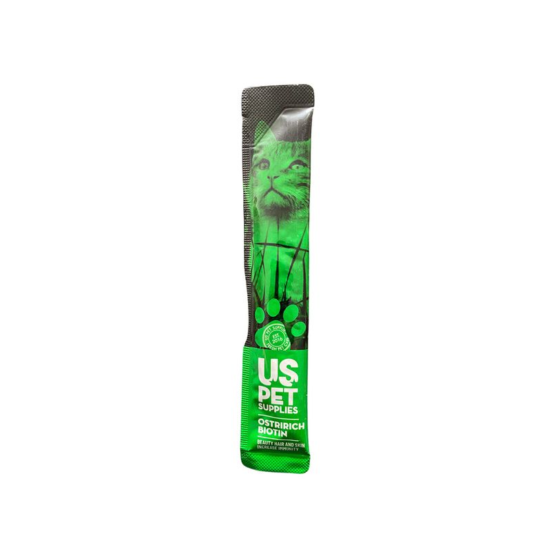 تشویقی گربه یو اس پت مدل cream cat treats با طعم شترمرغ و بیوتین وزن 17 گرم