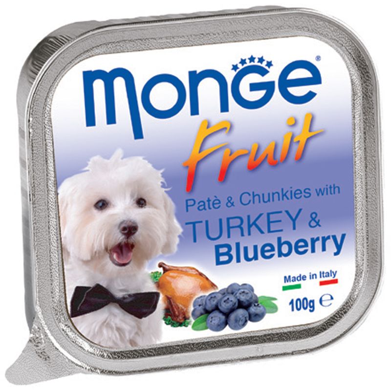 خوراک سگ مونژ مدل pate & chunks with turkey & blueberry 13208 با طعم بوقلمون و بلوبری وزن 100 گرم1007787