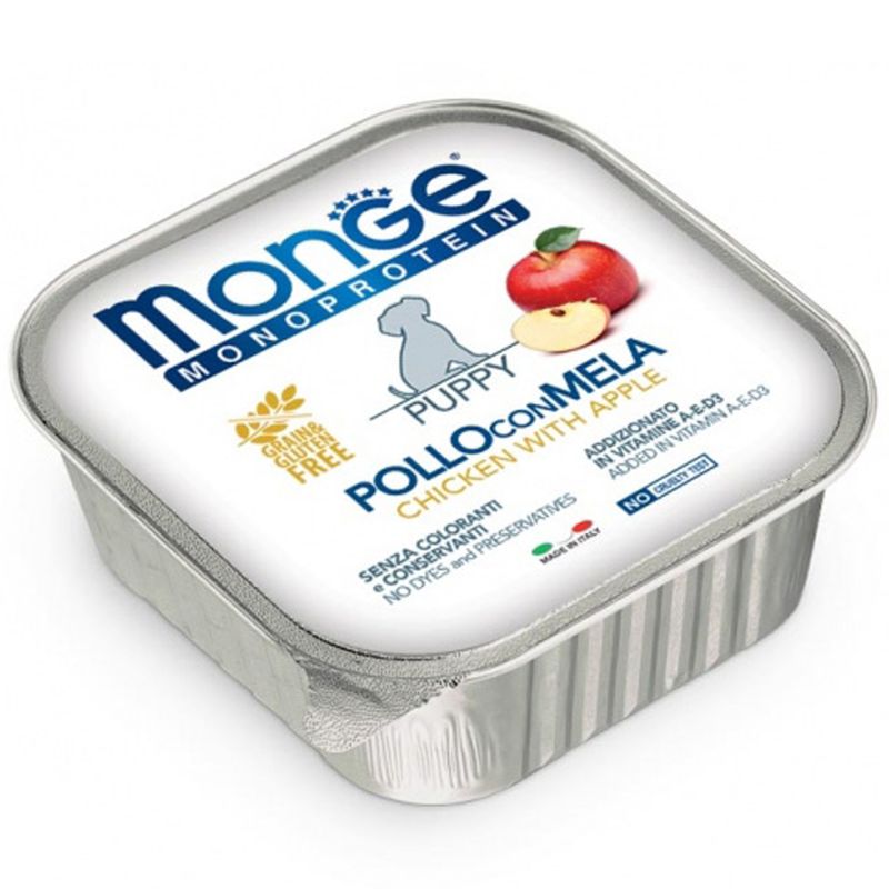 خوراک سگ مونگه مدل junior chicken with apple 14380 با طعم مرغ و سیب وزن 150 گرم