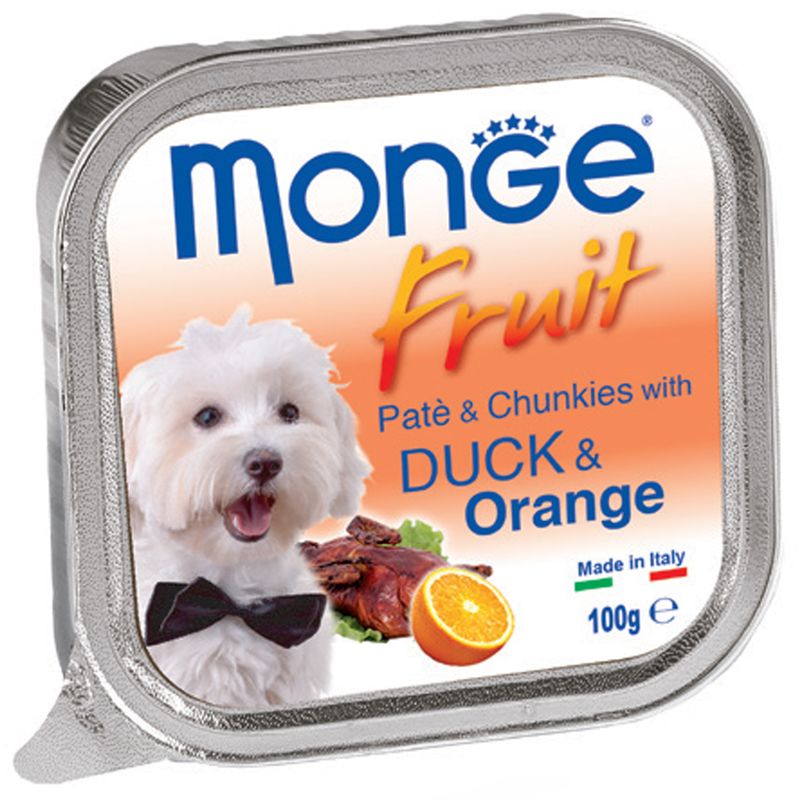 خوراک سگ مونگه مدل pate & chunks with duck & orange 13239 با طعم اردک و پرتغال وزن 100 گرم