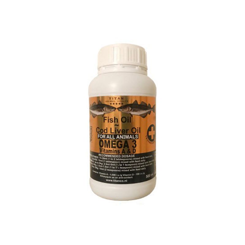روغن ماهی درمان ریزش مو سگ و گربه تیتان مدل امگا 3 حجم 500 میلی لیتر