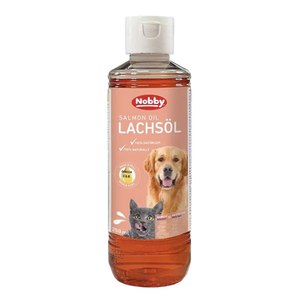 روغن مکمل سگ و گربه نوبی مدل salmon oil سالمون حجم 250 میلی لیتر