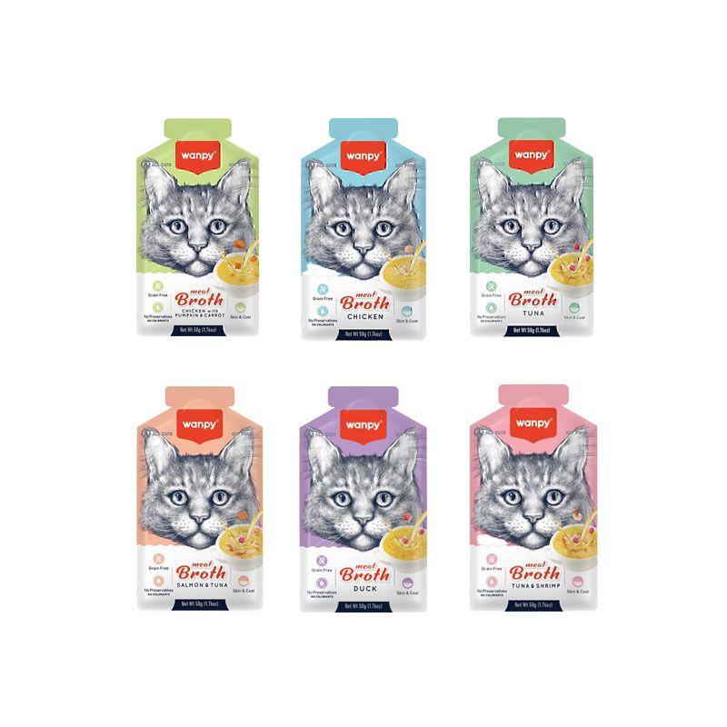 سوپ گربه بالغ ونپی مدل meat broth pack طعم میکس وزن 300 گرم بسته 6 عددی