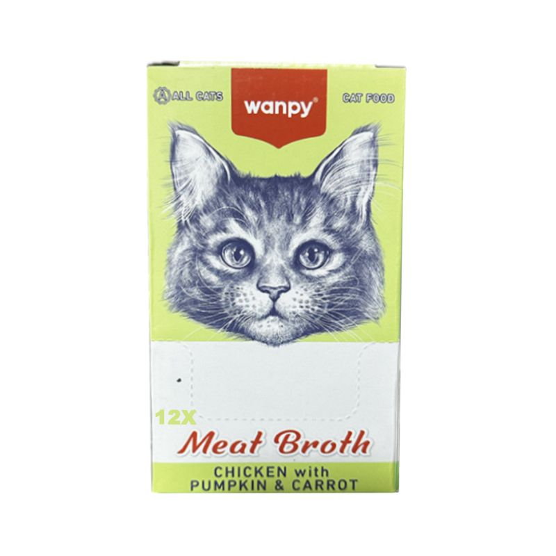 سوپ گربه بالغ ونپی مدل meat broth طعم مرغ کدوحلوایی و هویج بسته ۱۲ عددی