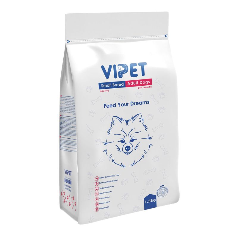 غذا خشک سگ بالغ وی پت مدل small breed با طعم مرغ و ماهی وزن 1.5 کیلوگرم