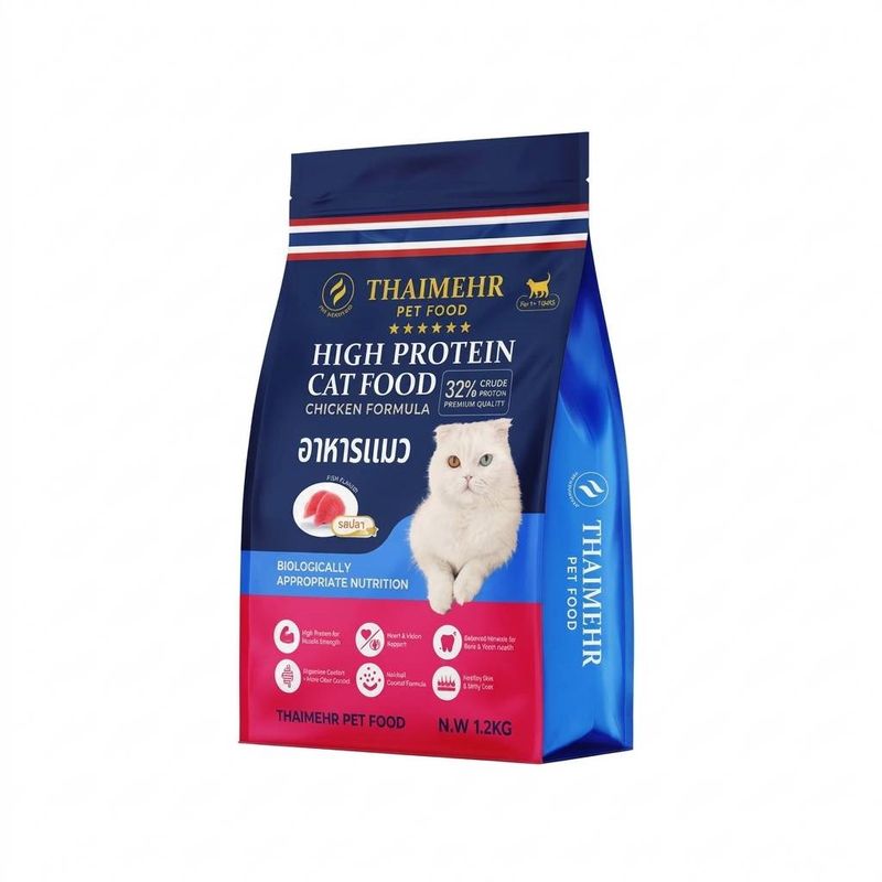 غذا خشک گربه بالغ تایمهر مدل high protein طعم ماهی تن وزن 1200 گرم