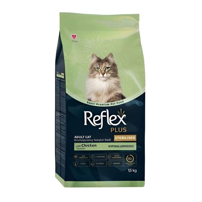 غذا خشک گربه بالغ رفلکس مدل reflex plus sterilized chicken طعم مرغ وزن 1500 گرم