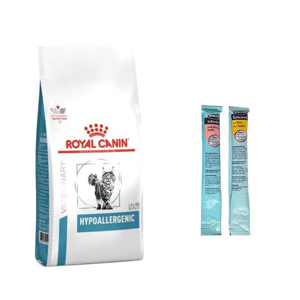 غذا خشک گربه رویال کنین مدل hypoallergenic وزن 2.5 کیلوگرم به همراه بستنی